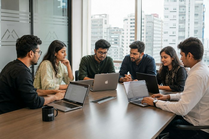 A small team working on laptops
